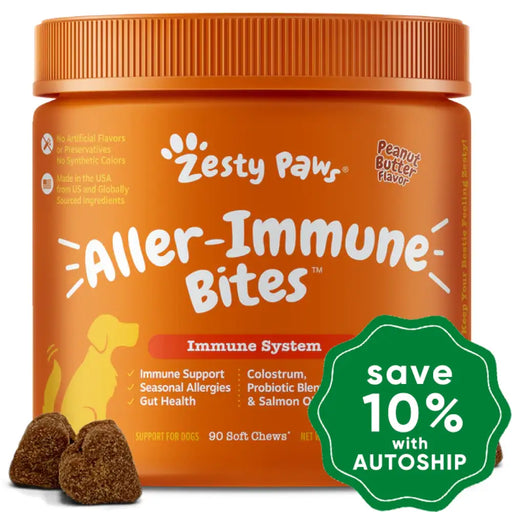 Zesty Paws - Chewable Tablets Supplement For Dogs Aller-Immune Bites Peanut Butter Flavor 90