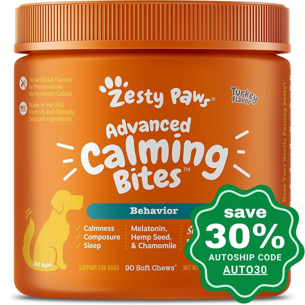 Zesty Paws - Chewable Tablets Supplement For Dogs Calming Bites Peanut Butter Flavor 90