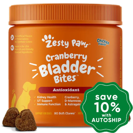 Zesty Paws - Chewable Tablets Supplement For Dogs Cranberry Bladder Bites Chicken Flavor 90