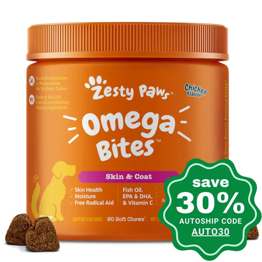 Zesty Paws - Chewable Tablets Supplement For Dogs Omega Bites Chicken Flavor 90