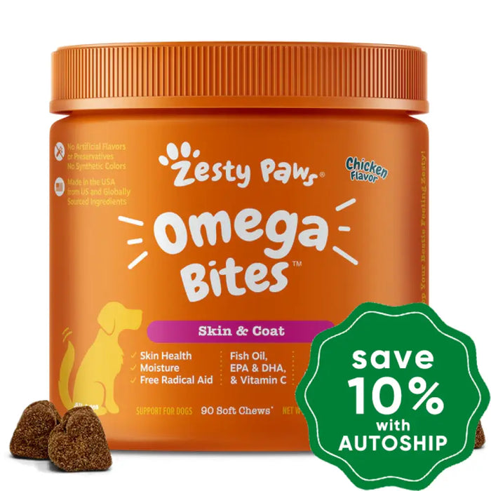 Zesty Paws - Chewable Tablets Supplement For Dogs Omega Bites Chicken Flavor 90