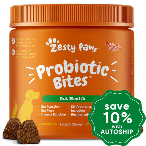 Zesty Paws - Chewable Tablets Supplement For Dogs Probiotic Bites Pumpkin Flavor 90