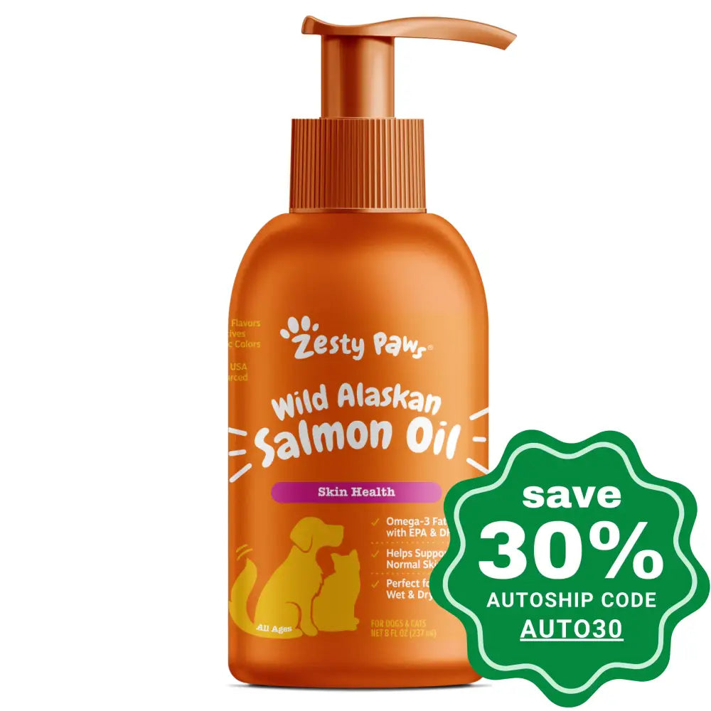 Zesty Paws - Wild Alaskan Salmon Oil For Dogs And Cats 8Oz &