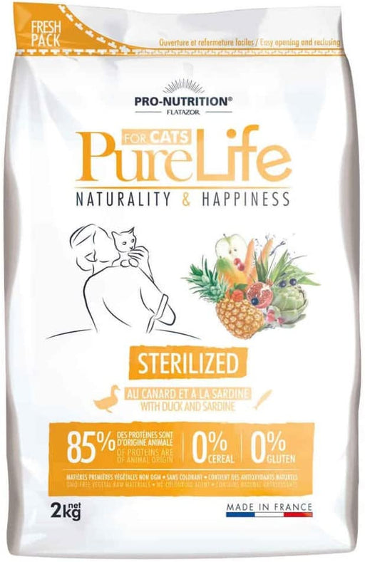 Pro-Nutrition Flatazor - PureLife - Sterilized Dry Cat Food - Duck & Sardine - 2KG (Limited Tails Sale!!!)
