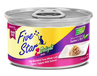 Five Star - Delight Series - Big Mackerel Tuna Whole Loin Flakes Topped Wild Salmon - 80G (24 cans) - PetProject.HK