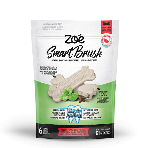 Zoe - Smartbrush Medium / Large Bones Treats For Dogs - Vanilla Mint - 174G (6pcs) x 3 Packs (Limited Tails Sale!!!)