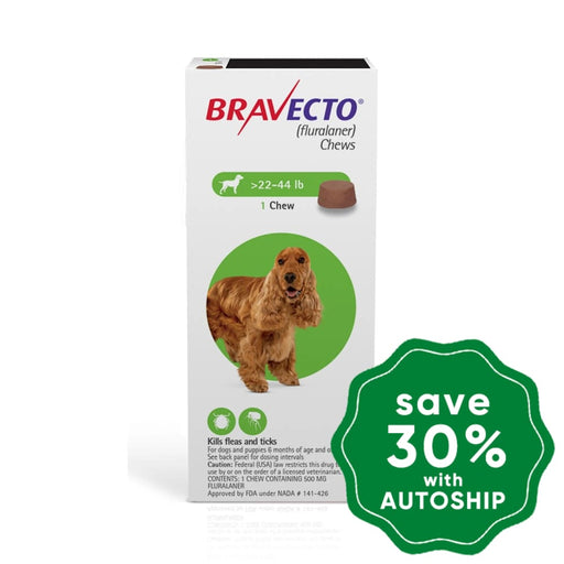 Bravecto (Fluralaner) - Flea And Tick Protection Chewable For Dogs 10-20Kg Green 1 Chew