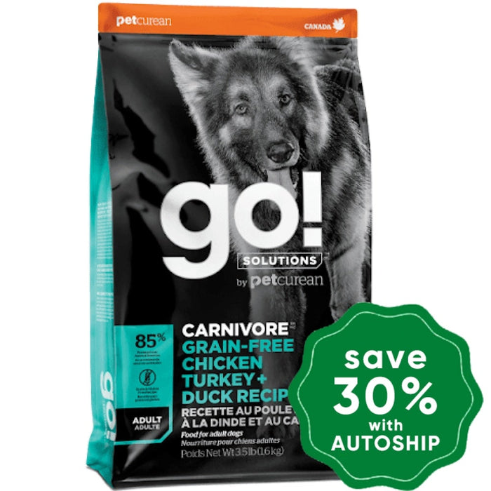 GO! SOLUTIONS - CARNIVORE Dry Food for Adult Dog - Grain Free Chicken, Turkey + Duck Recipe - 22LB