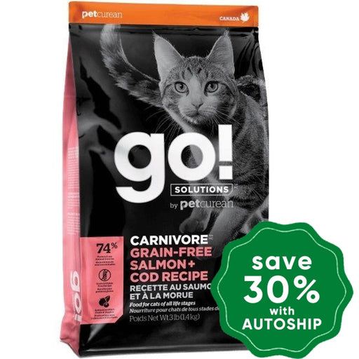 GO! - GO! SOLUTIONS - CARNIVORE Dry Food for Cat - Grain Free Salmon + Cod Cat Food Recipe - 16LB