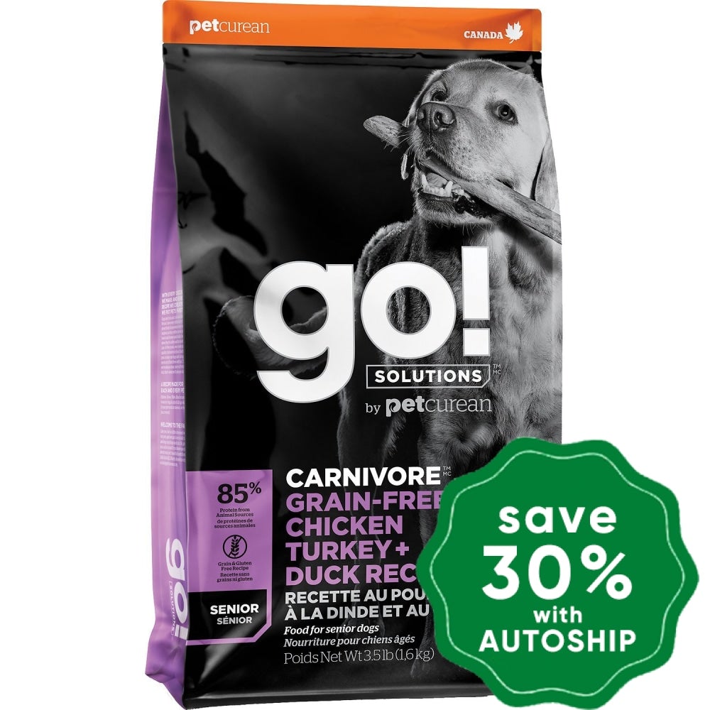 GO! SOLUTIONS - CARNIVORE Dry Food for Senior Dog - Grain Free Chicken, Turkey + Duck Recipe - 12LB