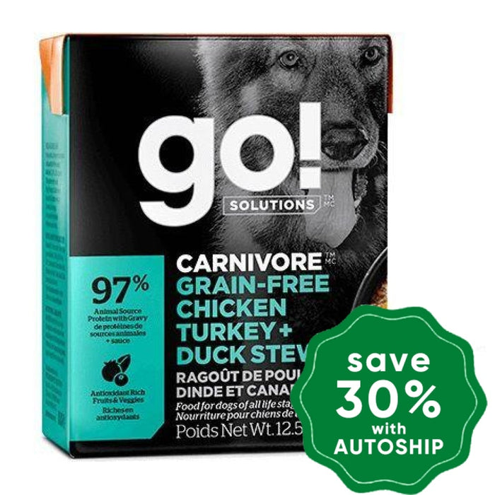 GO! SOLUTIONS - CARNIVORE Wet Food for Dog - Grain Free Chicken, Turkey + Duck Stew Recipe - 12.5OZ (min. 24 cartons)