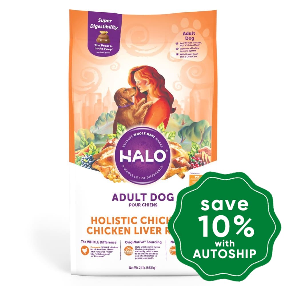 Halo - Adult Dry Dog Food Holistic Chicken & Liver Recipe 21Lb Dogs