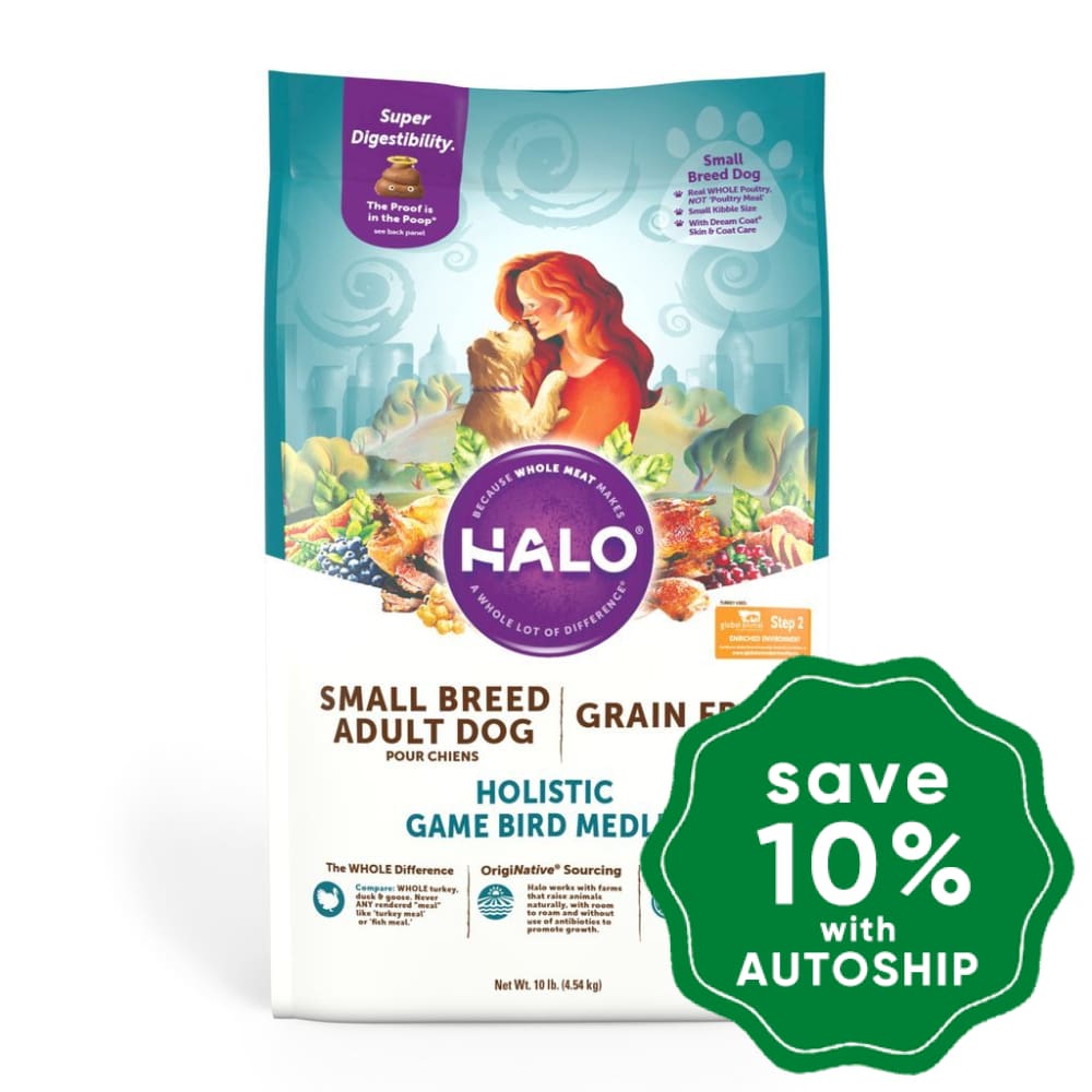 Halo - Grain-Free Adult Dry Dog Food For Small Breed Holistic Game Bird Medley Recipe 4Lb Dogs
