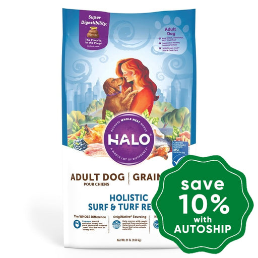 Halo - Grain-Free Adult Dry Dog Food Holistic Surf & Turf Recipe 21Lb Dogs