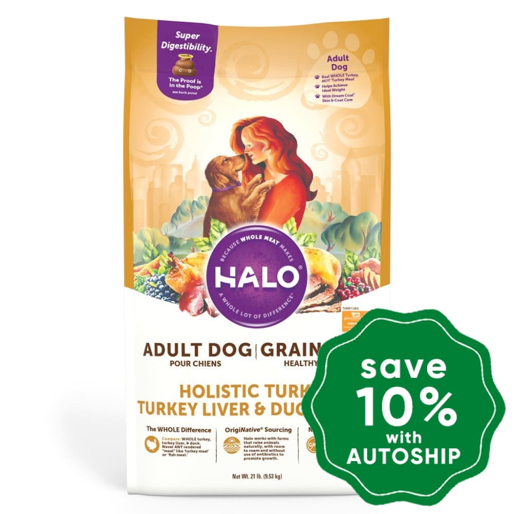 Halo - Grain-Free Dry Dog Food Holistic Turkey Liver & Duck Recipe 21Lb Dogs