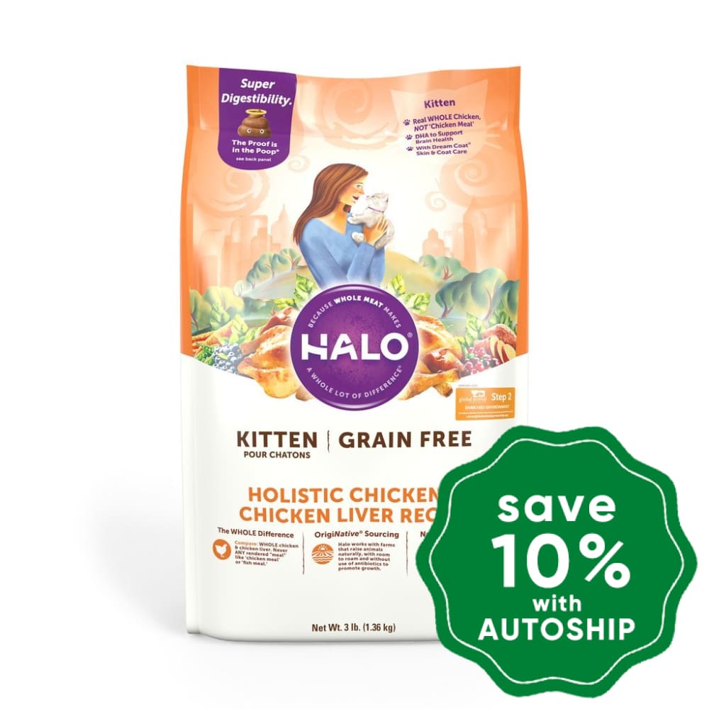 Halo - Grain-Free Dry Cat Food For Kitten Holistic Chicken & Liver Recipe 3Lb Cats