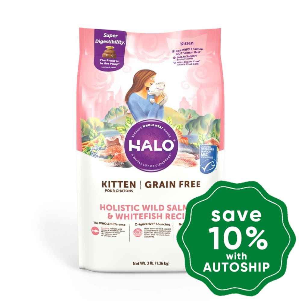 Halo - Grain-Free Dry Cat Food For Kitten Holistic Wild Salmon & Whitefish Recipe 3Lb Cats