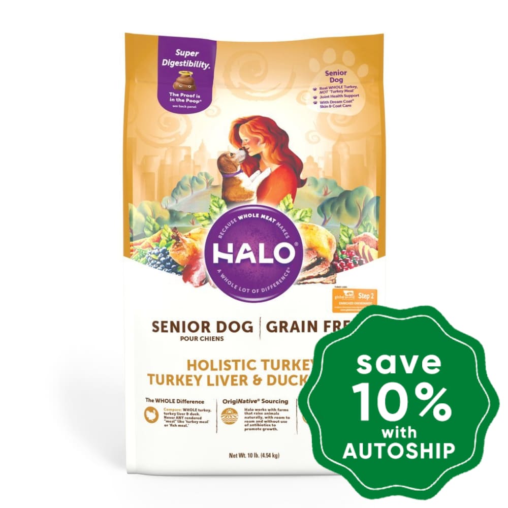 Halo - Grain-Free Dry Dog Food For Senior Holistic Turkey Liver & Duck Recipe 4Lb Dogs