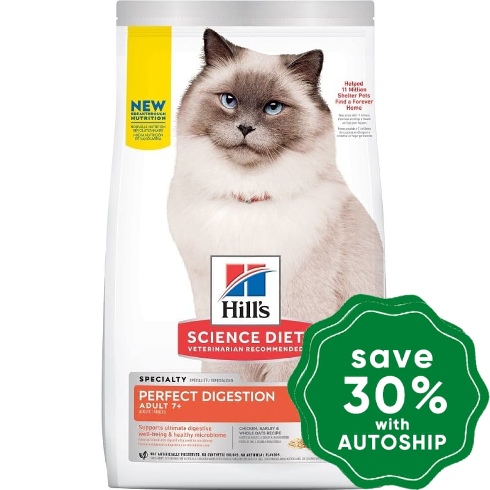 Hills Science Diet - Dry Cat Food Perfect Digestion Adult 7+ Chicken Barley & Whole Oats 3.5Lb Cats