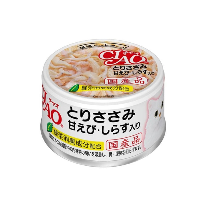 CIAO - Cat Canned Food - Chicken Fillet and Sweet Shrimp with Whitebait - 85G (24 Cans) - PetProject.HK