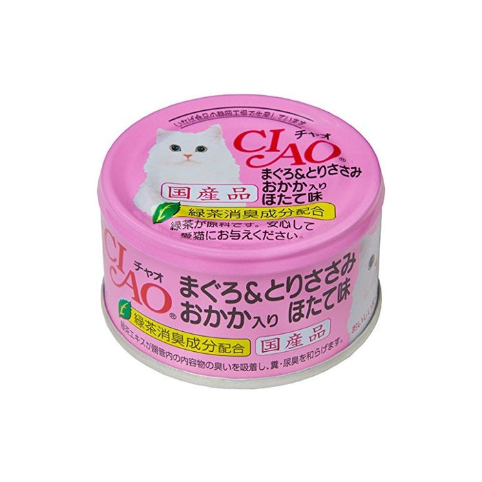 CIAO - Cat Canned Food - Tuna and Chicken Fillet with Bonito Flakes and Scallop Flavoured - 85G (24 Cans) - PetProject.HK