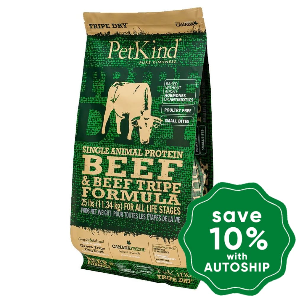 Petkind - Dry Food For Dogs Tripe Single Animal Protein Green Beef Formula 25Lb