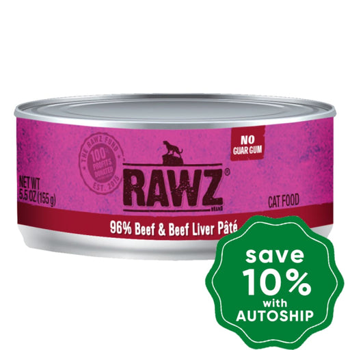 Rawz - Wet Food For Cats 96% Beef & Liver Pate Canned Recipe 155G (Min. 24 Cans)