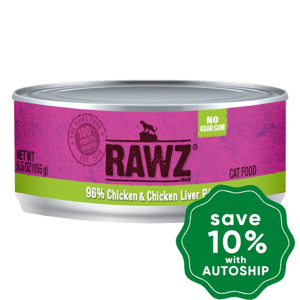 Rawz - Wet Food For Cats 96% Chicken & Liver Pate Canned Recipe 155G (Min. 24 Cans)