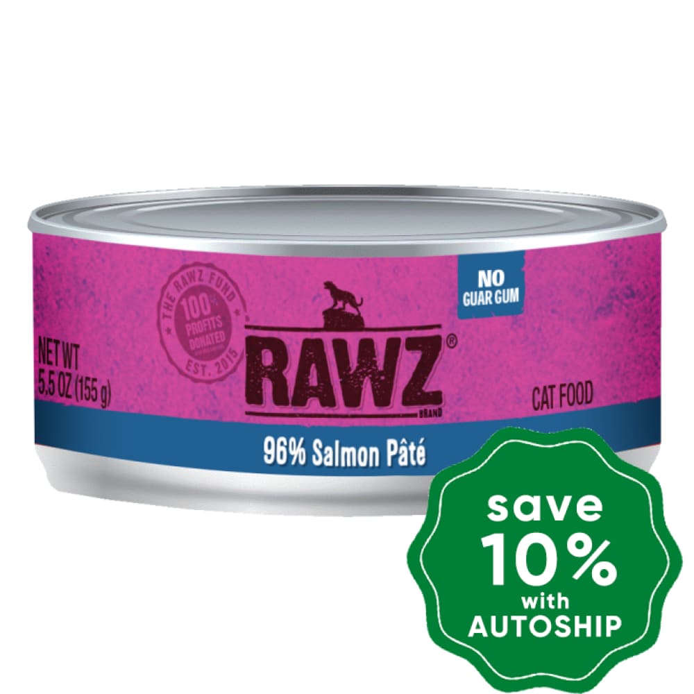 Rawz - Wet Food For Cats 96% Salmon Pate Canned Recipe 155G (Min. 24 Cans)