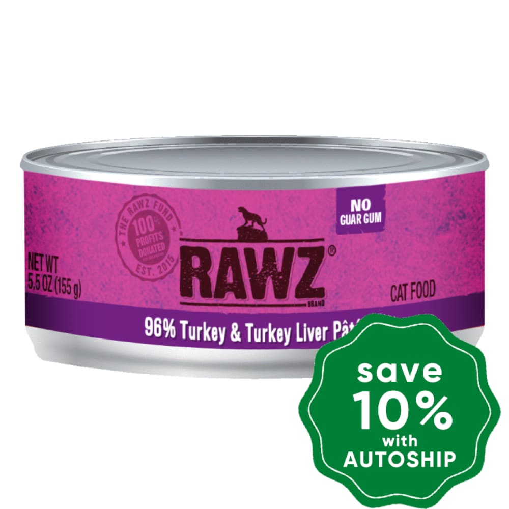 Rawz - Wet Food For Cats 96% Turkey & Liver Pate Canned Recipe 155G (Min. 24 Cans)