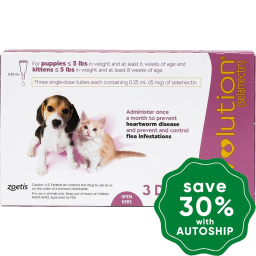 Revolution - Topical Solution For Puppies & Kittens <5Lb (Pink) 15Mg 3Pcs Dogs Cats