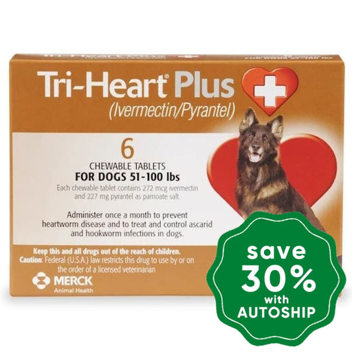 Triheart Plus - Chewable Worm Prevention Tablet For Large Dogs 50-100Lb (Brown) 6Tabs