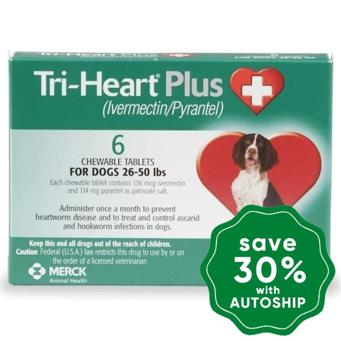 Triheart Plus - Chewable Worm Prevention Tablet For Medium Dogs 26-50Lb (Green) 6Tabs